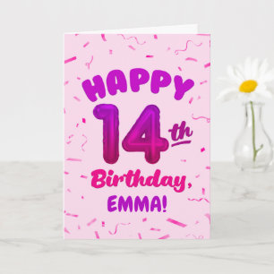 Happy 14th Birthday Card with Custom Name