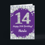 Happy 14th Birthday Purple and Silver Glitter Card<br><div class="desc">Happy 14th Birthday Purple and Silver Glitter Card with personalised name. For further customisation,  please click the "Customise it" button and use our design tool to modify this template.</div>