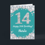 Happy 14th Birthday Teal and Silver Glitter Card<br><div class="desc">Happy 14th Birthday Teal Turquoise Aqua and Silver Glitter Card with personalised name. For further customisation,  please click the "Customise it" button and use our design tool to modify this template.</div>