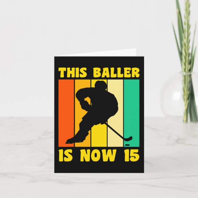 Happy 15 Birthday 15 Year Old Retro Ice Hockey 15t Card (Front)