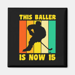 Happy 15 Birthday 15 Year Old Retro Ice Hockey 15t Magnet