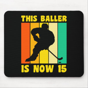 Happy 15 Birthday 15 Year Old Retro Ice Hockey 15t Mouse Pad