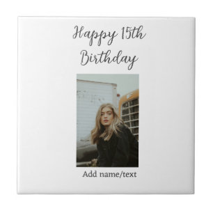 Happy 15th birthday add name photo text modern ceramic tile