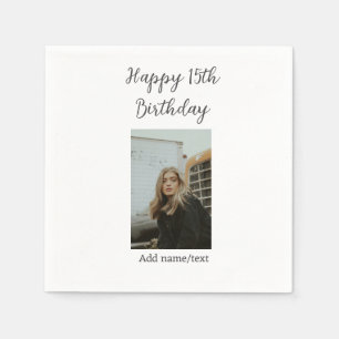 Happy 15th birthday add name photo text modern napkin