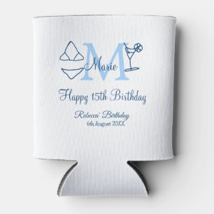 Happy 15th Birthday blue add name monogram bikini Can Cooler