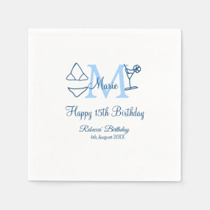 Happy 15th Birthday blue add name monogram bikini Napkin