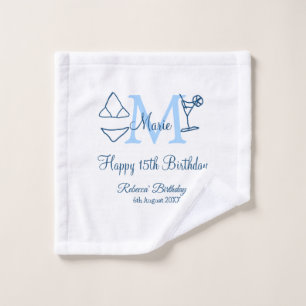 Happy 15th Birthday blue add name monogram bikini Wash Cloth