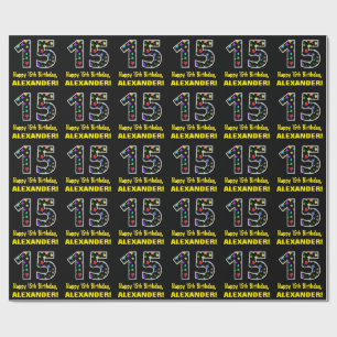 Happy 15th Birthday, Fun Colourful Stars Pattern 1 Wrapping Paper