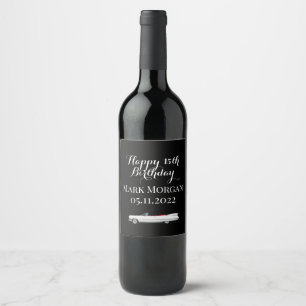 Happy 15th birthday gift idea for boy black white wine label
