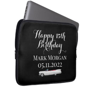 Happy 15th birthday gift idea for boy man black laptop sleeve