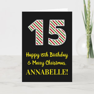 Happy 15th Birthday & Merry Christmas, Custom Name Card