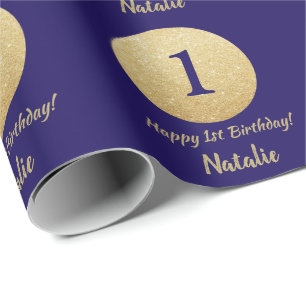 Happy 15th Birthday Navy Blue and Gold Glitter Wrapping Paper