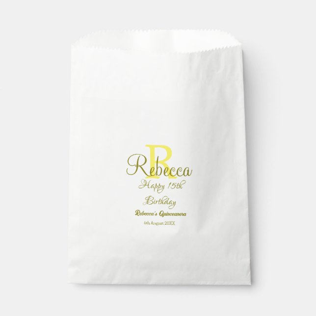 Happy 15th Birthday yellow add name monogram moder Favour Bag (Front)