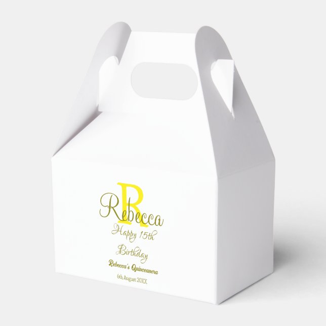 Happy 15th Birthday yellow add name monogram moder Favour Box (Front Side)