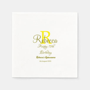 Happy 15th Birthday yellow add name monogram moder Napkin