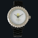 Happy 15th Birthday yellow add name monogram moder Watch<br><div class="desc">beautiful design</div>