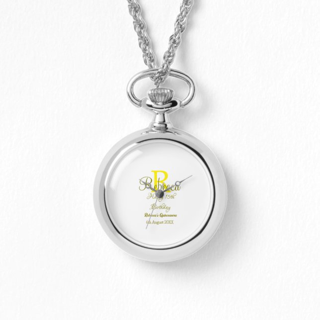 Happy 15th Birthday yellow add name monogram moder Watch (Front)