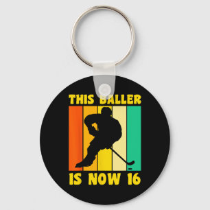 Happy 16 Birthday 16 Year Old Retro Ice Hockey 16t Key Ring