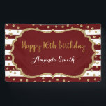 Happy 16th Birthday Banner Burgundy Gold Glitter<br><div class="desc">Happy 16th Birthday Banner for women or man. Burgundy and Gold Birthday Party Banner. Gold Glitter Confetti. Burgundy and White Stripes. Printable Digital. For further customisation,  please click the "Customise it" button and use our design tool to modify this template.</div>