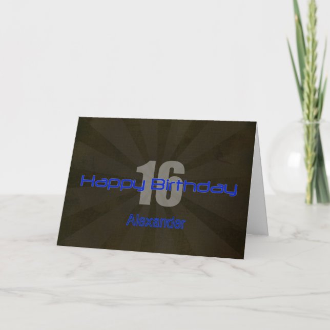 Happy 16th Birthday Black and Grey Teen Card (Front)