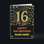 Happy 16th Birthday Black & Gold Rainbow Firework Card<br><div class="desc">Fun,  cheerful and colourful design birthday card. 
Firework in bright rainbow colours. Faux gold big number on black. 
Get this cheerful card to celebrate your friend or family!</div>