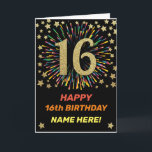 Happy 16th Birthday Black & Gold Rainbow Firework Card<br><div class="desc">Fun,  cheerful and colourful design birthday card. 
Firework in bright rainbow colours. Faux gold big number on black. 
Get this cheerful card to celebrate your friend or family!</div>