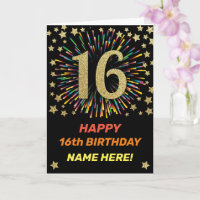 Happy 16th Birthday Black & Gold Rainbow Firework