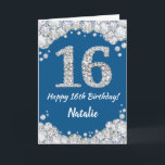 Happy 16th Birthday Blue and Silver Glitter Card<br><div class="desc">Happy 16th Birthday Blue and Silver Glitter Card with personalised name. For further customisation,  please click the "Customise it" button and use our design tool to modify this template.</div>