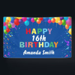 Happy 16th Birthday Colorful Balloons Blue Banner<br><div class="desc">Happy 16th Birthday Colorful Balloons Confetti Blue Banner. For further customization,  please click the "Customize it" button and use our design tool to modify this template.</div>