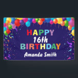Happy 16th Birthday Colorful Balloons Navy Blue Banner<br><div class="desc">Happy 16th Birthday Colorful Balloons Confetti Navy Blue Banner. For further customization,  please click the "Customize it" button and use our design tool to modify this template.</div>