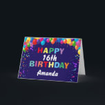 Happy 16th Birthday Colorful Balloons Navy Blue Card<br><div class="desc">Happy 16th Birthday Colorful Balloons Confetti Navy Blue Card with personalized name. For further customization,  please click the "Customize it" button and use our design tool to modify this template.</div>