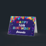 Happy 16th Birthday Colorful Balloons Navy Blue Card<br><div class="desc">Happy 16th Birthday Colorful Balloons Confetti Navy Blue Card with personalized name. For further customization,  please click the "Customize it" button and use our design tool to modify this template.</div>