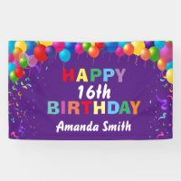 Happy 16th Birthday Colorful Balloons Purple