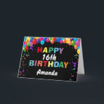 Happy 16th Birthday Colourful Balloons Black Card<br><div class="desc">Happy 16th Birthday Colourful Balloons Confetti Black Card with personalised name. For further customisation,  please click the "Customise it" button and use our design tool to modify this template.</div>