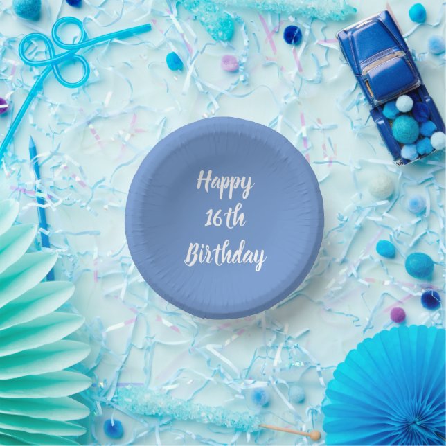 Happy 16th Birthday Cornflower Blue Custom 2023 Paper Plate (Party)