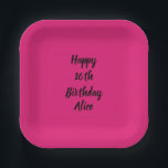 Happy 16th Birthday Custom Name Girly Pink Black  Paper Plate<br><div class="desc">Designed with text template for "Happy 16th Birthday" message and name which you can customise! You may also change the background colour as you like.</div>