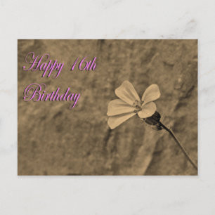 Happy 16th Birthday Flower and Stone in Sepia Postcard