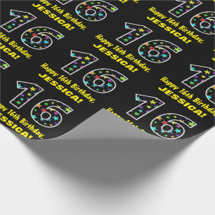 Happy 16th Birthday, Fun Colourful Stars Pattern 1 Wrapping Paper