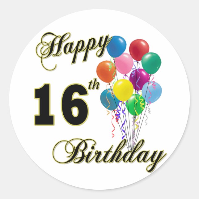 Happy 16th Birthday Gifts and Birthday Apparel Classic Round Sticker (Front)
