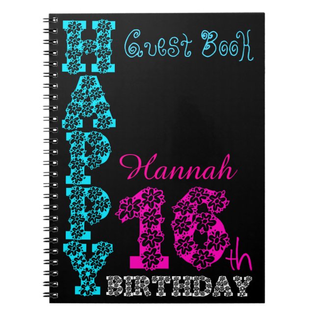 Happy 16th Birthday Girly Personalised Guest Book (Front)