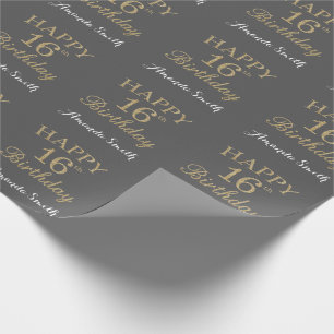 Happy 16th Birthday Gold Glitter and Grey Wrapping Paper