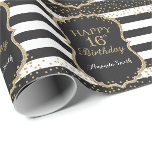 Happy 16th Birthday Gold Glitter Wrapping Paper