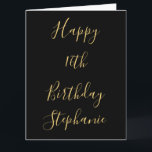 Happy 16th Birthday Gold Yellow Black Custom Name Card<br><div class="desc">Designed with golden yellow text templates for "Happy 16th Birthday" message and custom name which you may edit to customise and also custom colour background!</div>