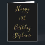 Happy 16th Birthday Gold Yellow Black Custom Name Card<br><div class="desc">Designed with golden yellow text templates for "Happy 16th Birthday" message and custom name which you may edit to customise and also custom colour background!</div>