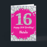 Happy 16th Birthday Hot Pink and Silver Glitter Card<br><div class="desc">Happy 16th Birthday Hot Pink and Silver Glitter Card with personalised name. For further customisation,  please click the "Customise it" button and use our design tool to modify this template.</div>