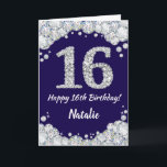 Happy 16th Birthday Navy Blue and Silver Glitter Card<br><div class="desc">Happy 16th Birthday Navy Blue and Silver Glitter Card with personalised name. For further customisation,  please click the "Customise it" button and use our design tool to modify this template.</div>