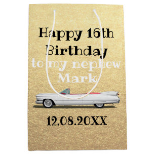Happy 16th Birthday Nephew gold Medium Gift Bag