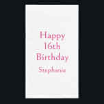Happy 16th Birthday Party Pink Classy Sixteenth Napkin<br><div class="desc">Designed with text template for "Happy 16th Birthday" message and name which you can customise! You may also change the background colour as you like.</div>