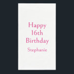Happy 16th Birthday Party Pink Classy Sixteenth Napkin<br><div class="desc">Designed with text template for "Happy 16th Birthday" message and name which you can customise! You may also change the background colour as you like.</div>