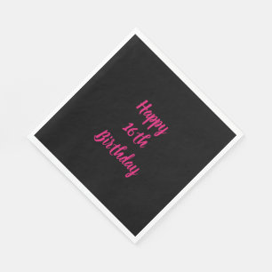 Happy 16th Birthday Pink Black Custom Colour 2023  Napkin